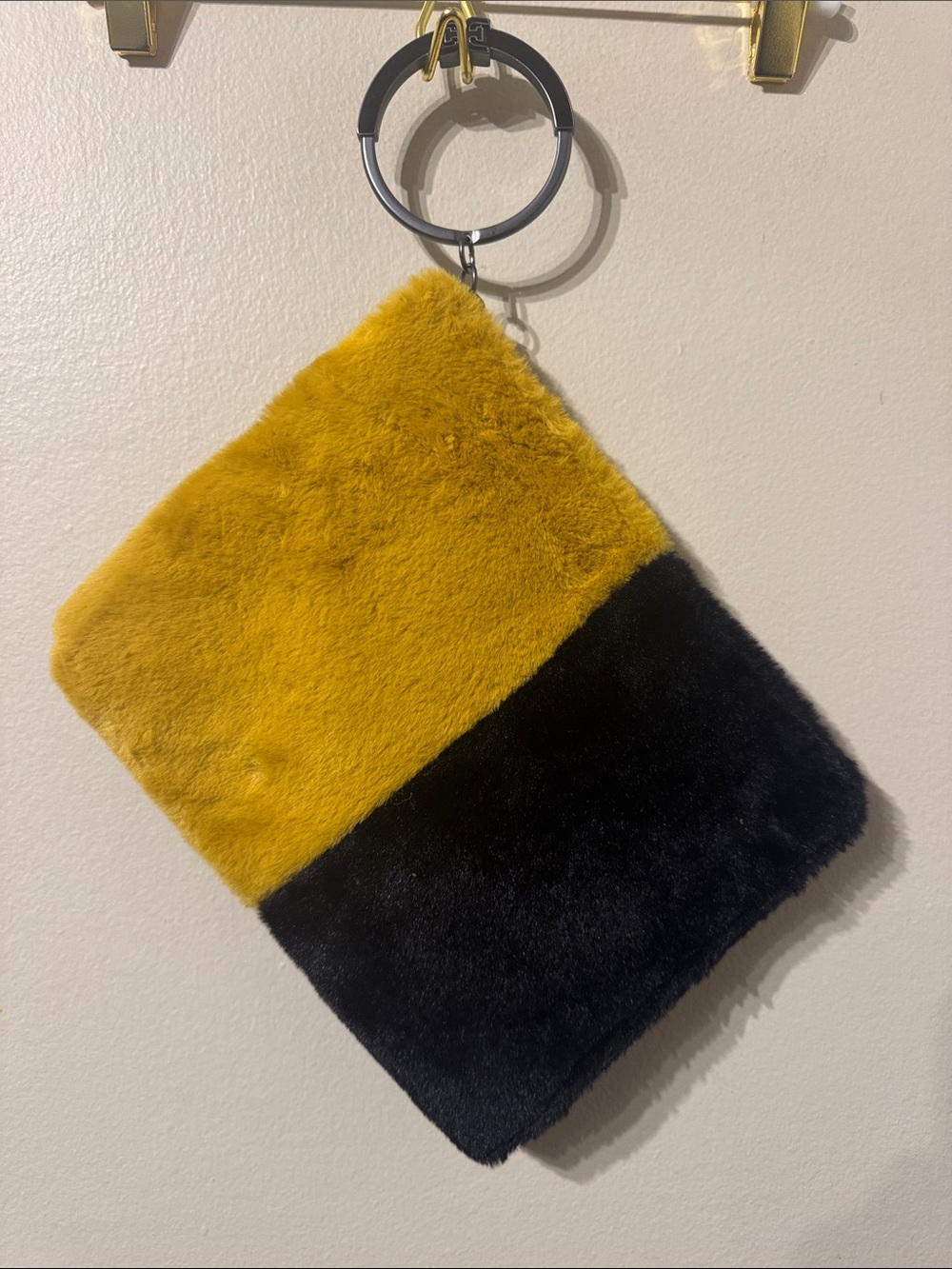 Sam Edelman Mavis Clutch Faux Fur Yellow and Black Color Block